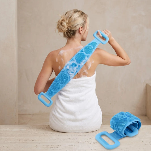 Double-Sided Silicone Back Scrubber - Exfoliating Body Brush Strap